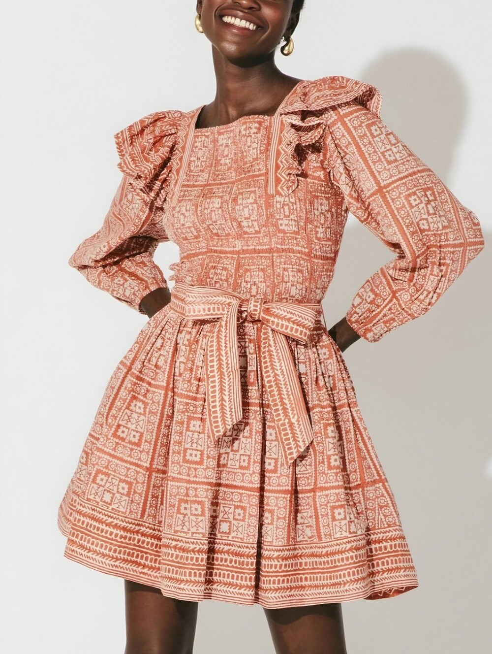 Cleobella Organic Cotton Boho Smocked Orange Helen Dress, XL